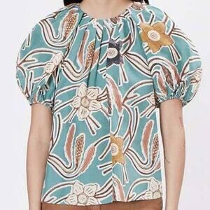 Ulla Johnson NWOT Anila Blouse Size 2 100% Silk Puff Sleeve Floral Elastic Cuff